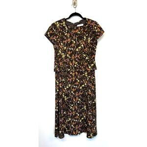 Vintage Modest Floral Midi Dress Sz 8P Brown Church Secretary 90s Fall‎ J Taylor